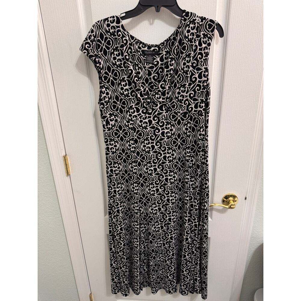 Glamour Black White Patterned Sleeveless Midi Dress Size 16 - Picture 2 of 11